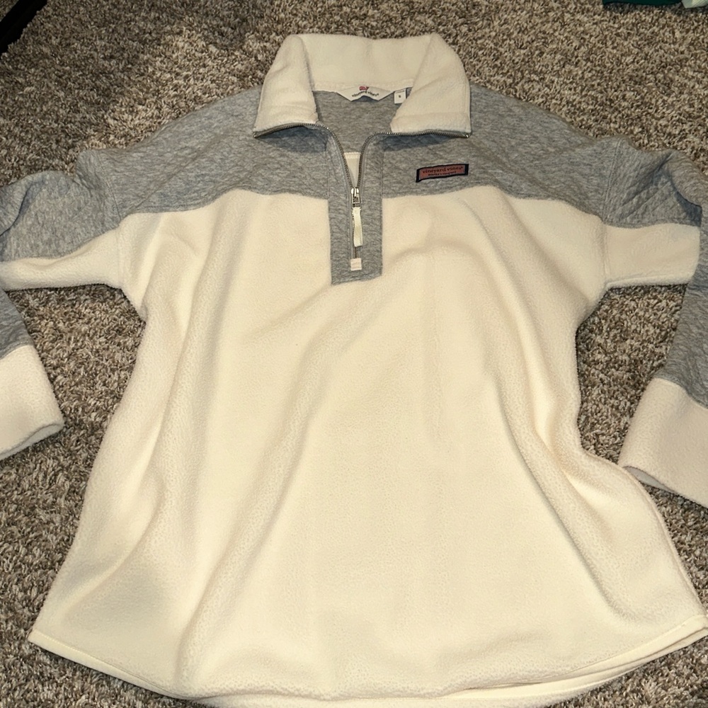 Vineyard vines Half-Zip Fleece Pullover - Cream & Light Gray